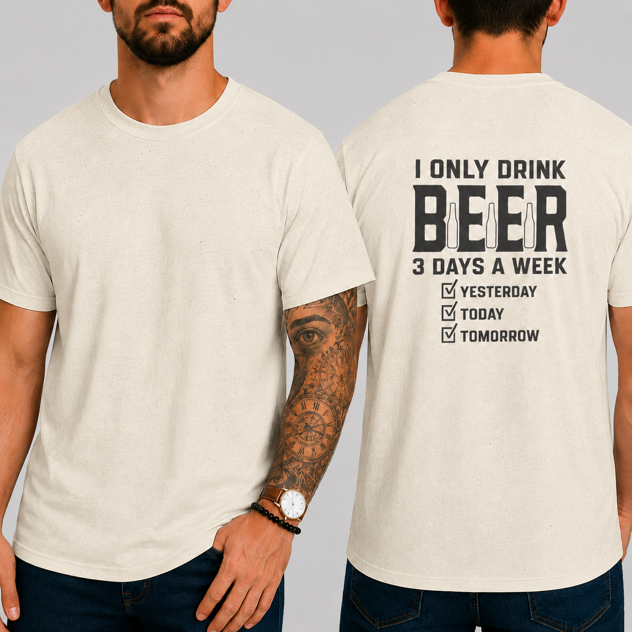 Funny Beer T-Shirt – I Only Drink Beer 3 Days a Week Yesterday Today Tomorrow | Unisex Cotton Graphic Tee
