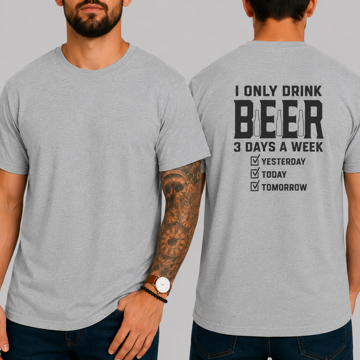 Funny Beer T-Shirt – I Only Drink Beer 3 Days a Week Yesterday Today Tomorrow | Unisex Cotton Graphic Tee