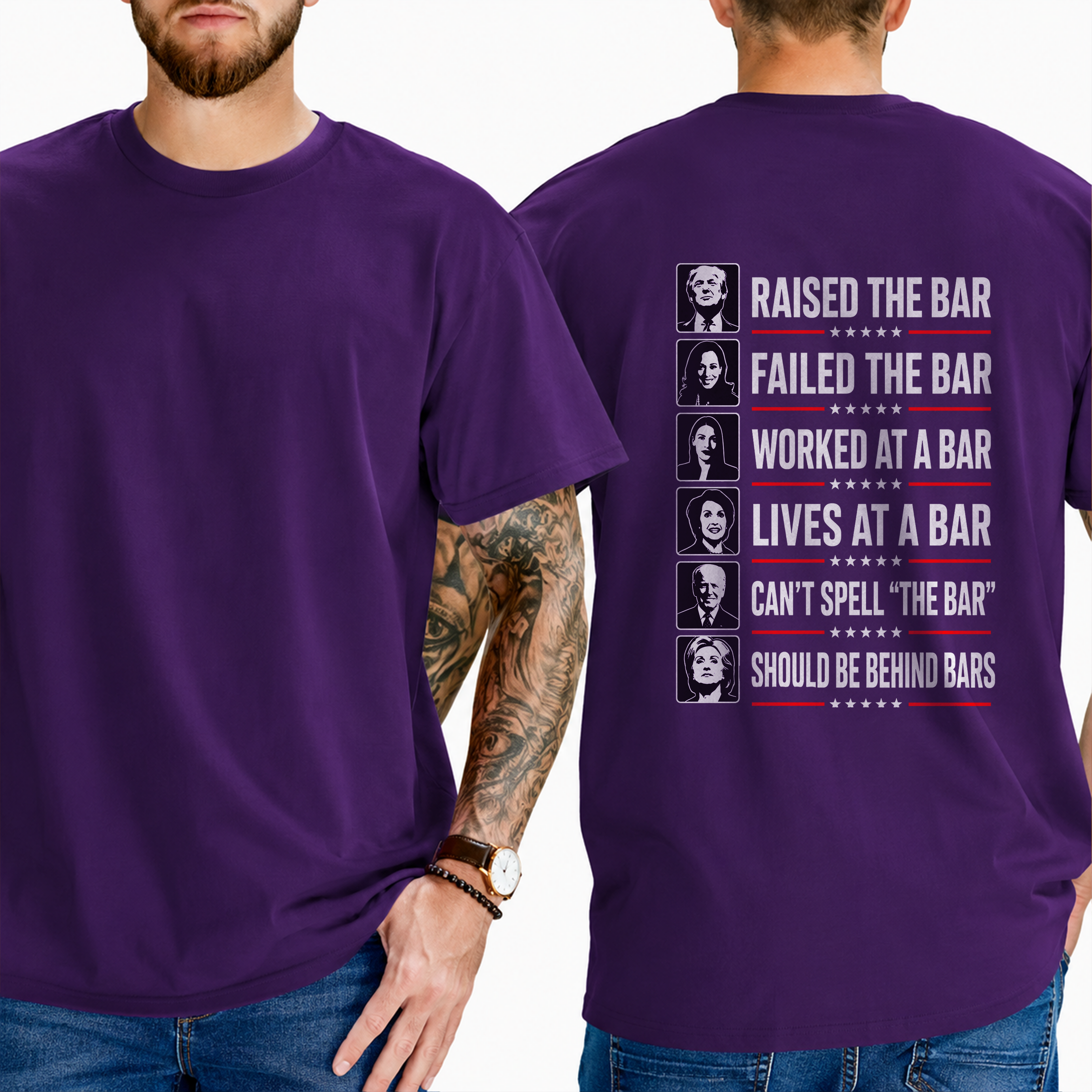 "Raised The Bar  Failed The Bar  Worked At A Bar  Lives At A Bar  Can't Spell "The Bar"  Should Be Behind Bars" T-Shirt