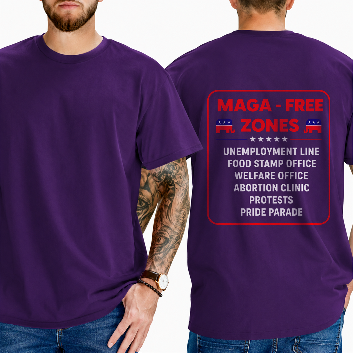 "Maga - Free Zones  Unemployment Line Food Stamp Office Welfare Office Abortion Clinic Protests Pride Parade" T-Shirt