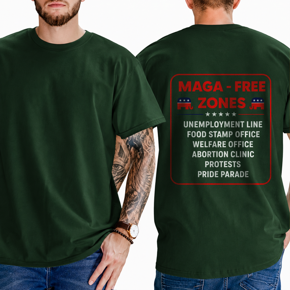 "Maga - Free Zones  Unemployment Line Food Stamp Office Welfare Office Abortion Clinic Protests Pride Parade" T-Shirt