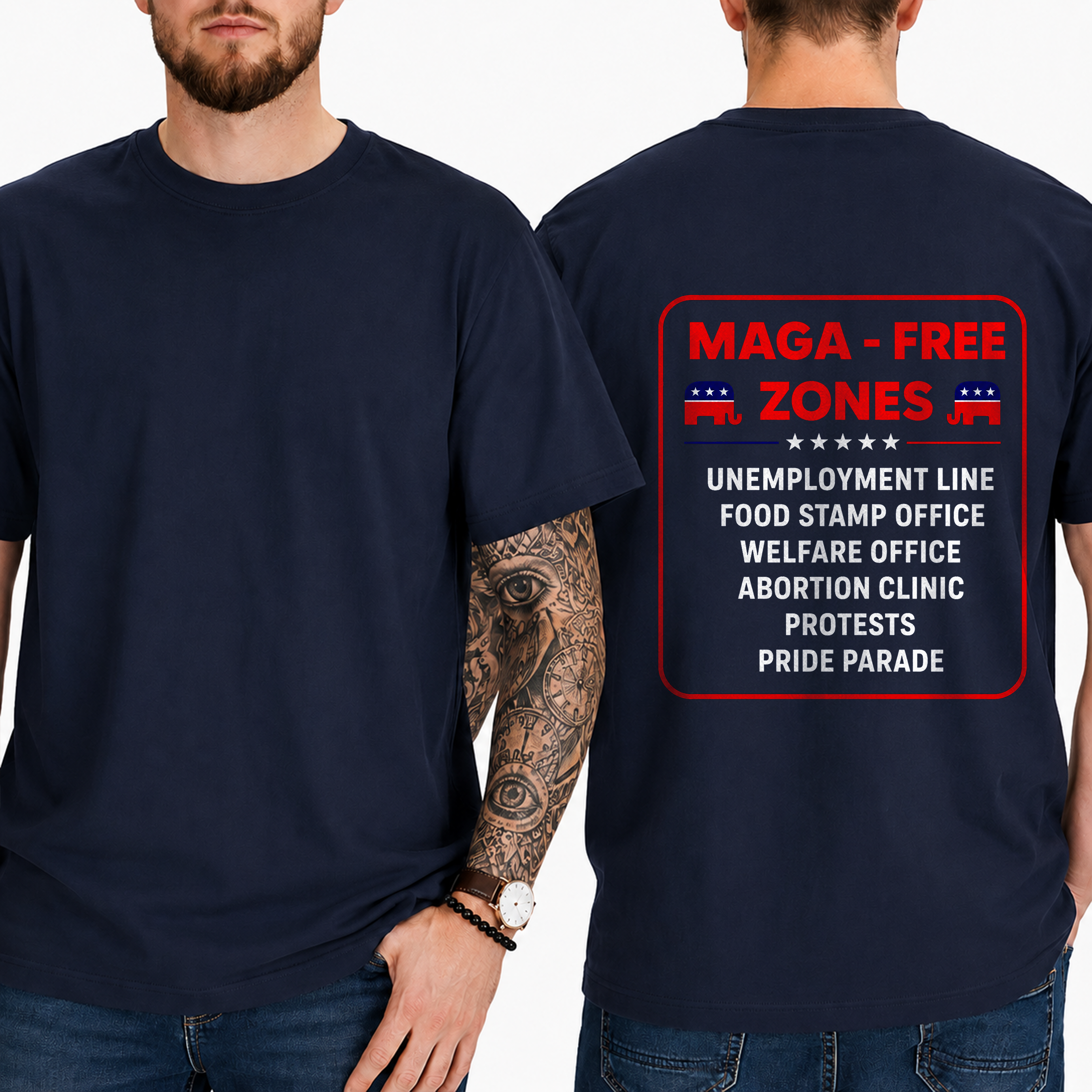 "Maga - Free Zones  Unemployment Line Food Stamp Office Welfare Office Abortion Clinic Protests Pride Parade" T-Shirt