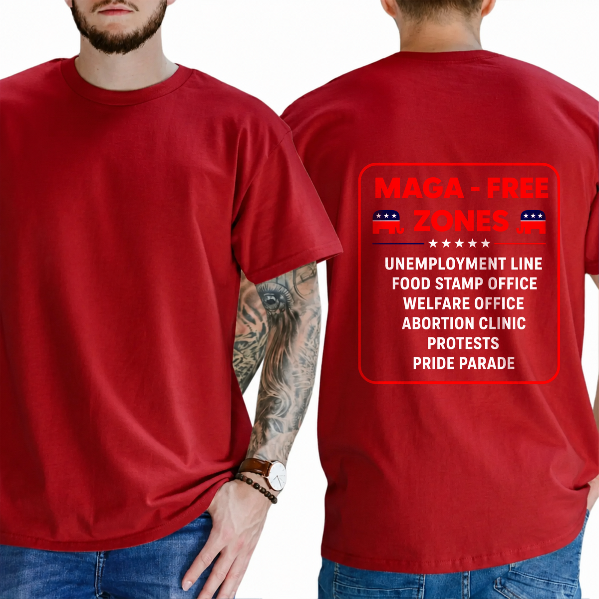 "Maga - Free Zones  Unemployment Line Food Stamp Office Welfare Office Abortion Clinic Protests Pride Parade" T-Shirt