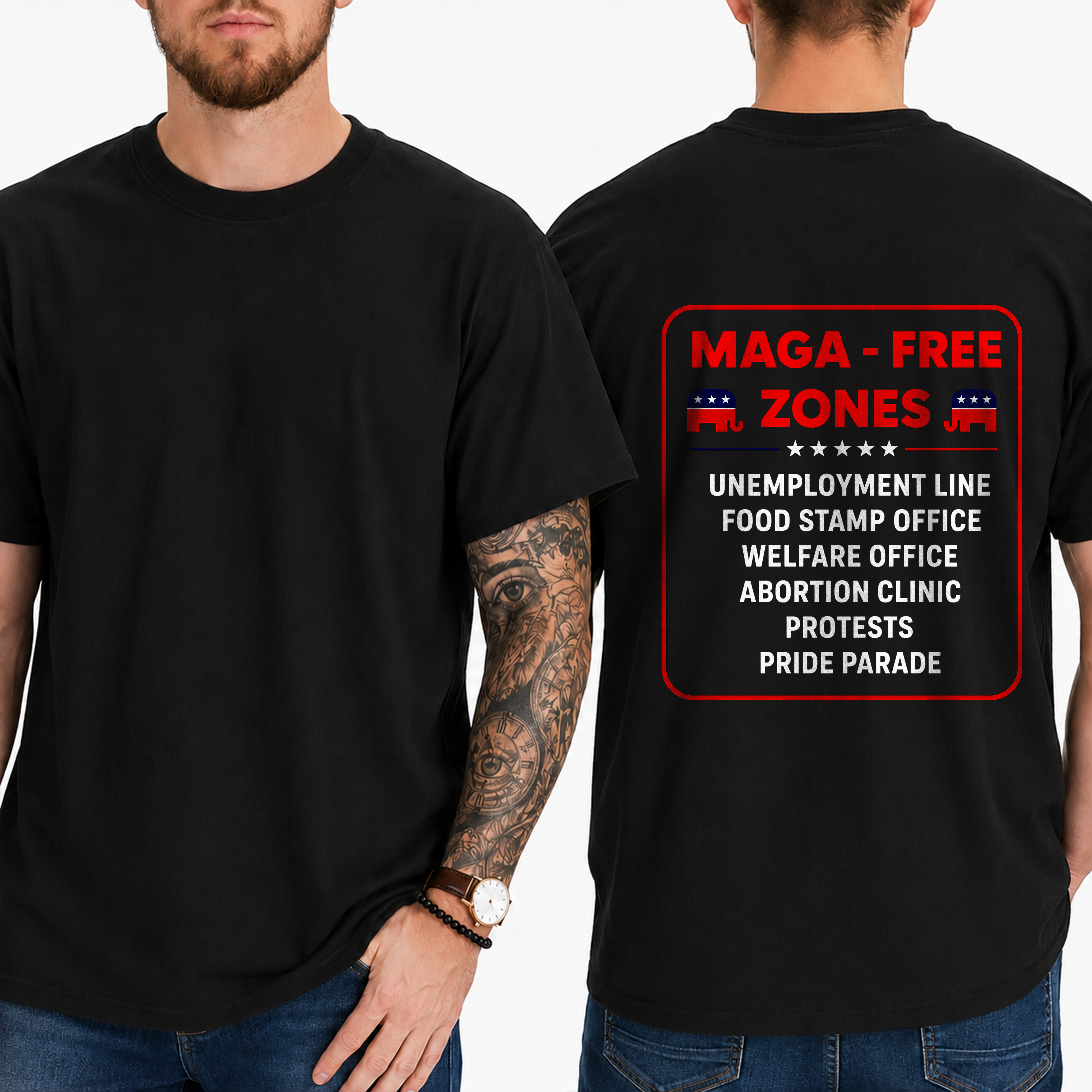 "Maga - Free Zones  Unemployment Line Food Stamp Office Welfare Office Abortion Clinic Protests Pride Parade" T-Shirt