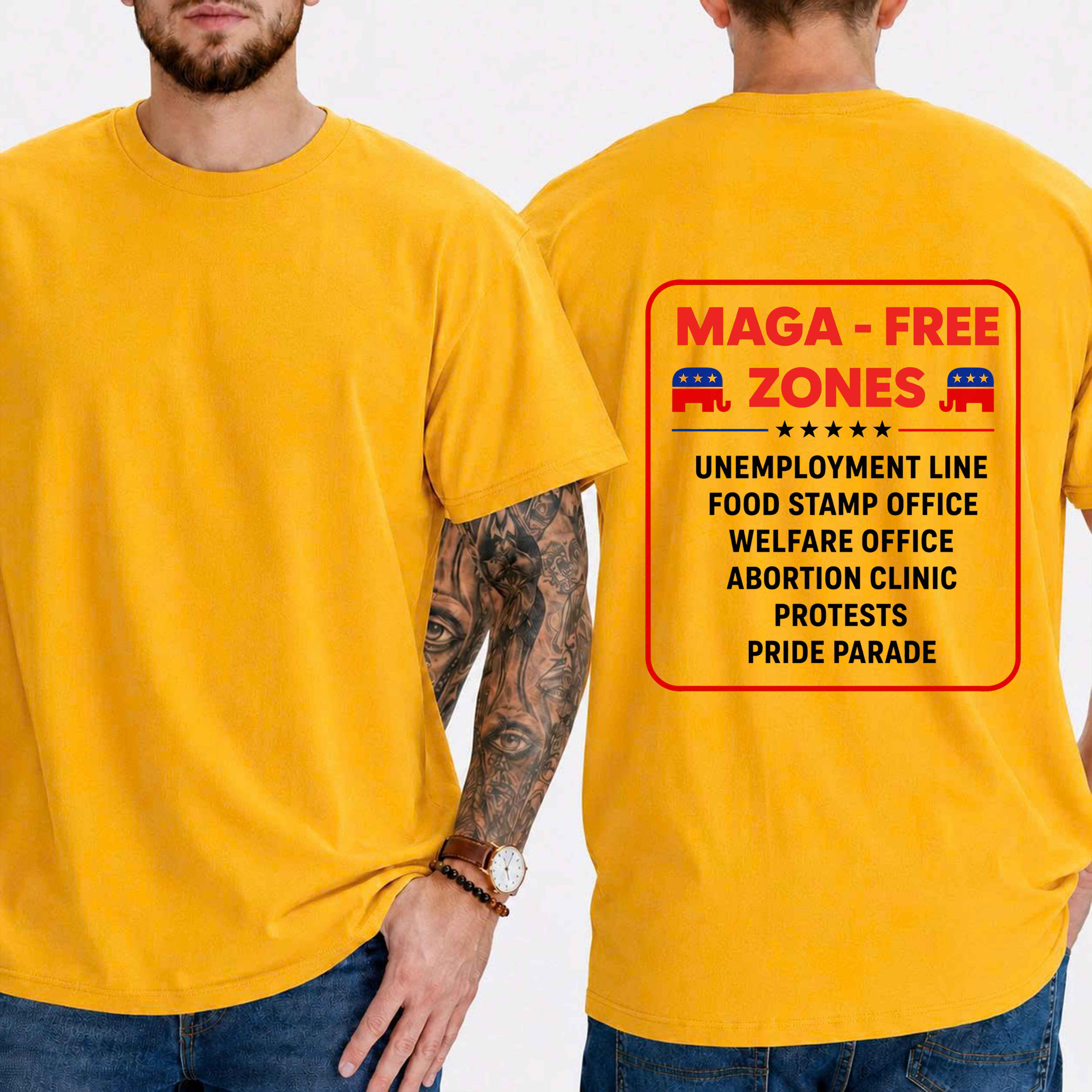 "Maga - Free Zones  Unemployment Line Food Stamp Office Welfare Office Abortion Clinic Protests Pride Parade" T-Shirt