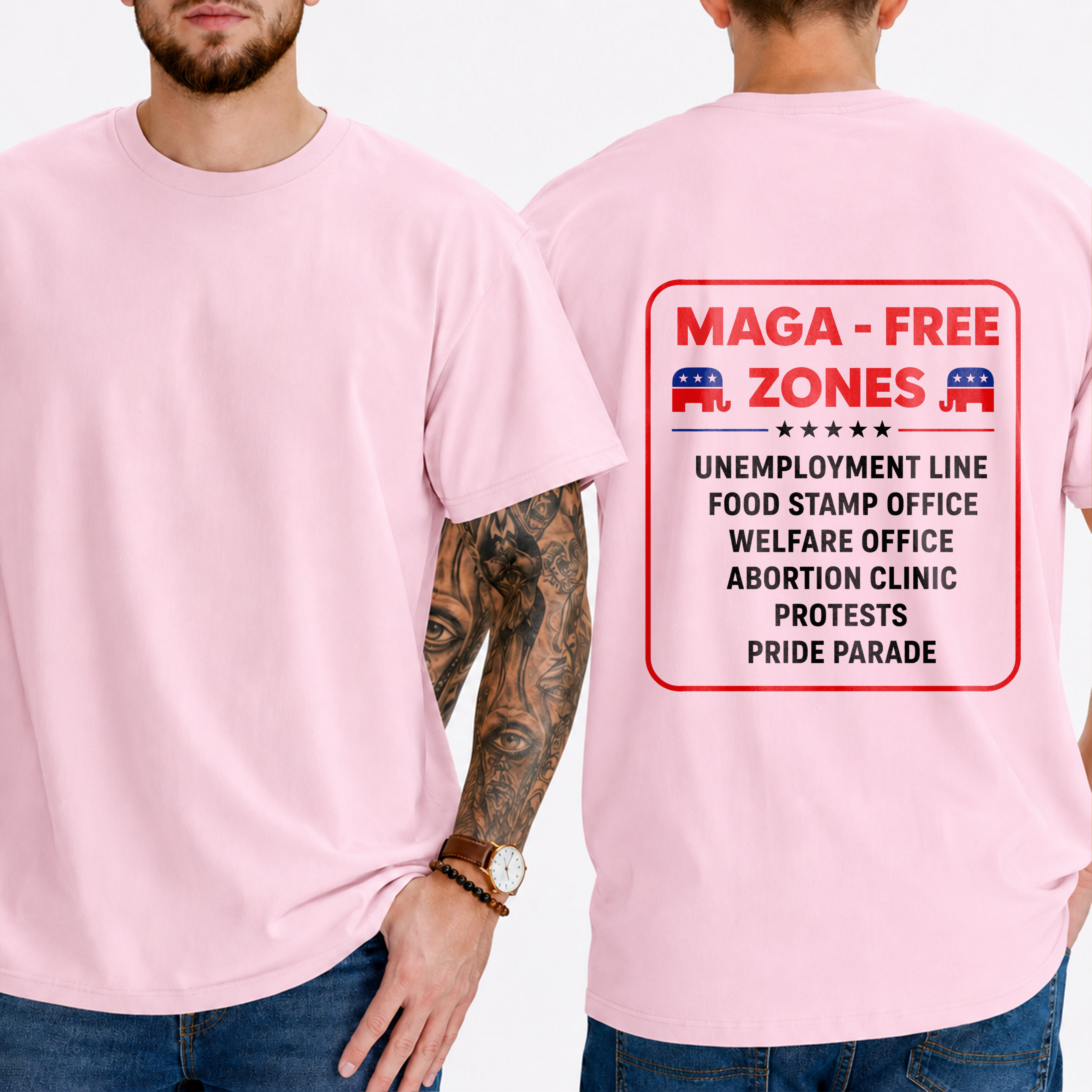 "Maga - Free Zones  Unemployment Line Food Stamp Office Welfare Office Abortion Clinic Protests Pride Parade" T-Shirt