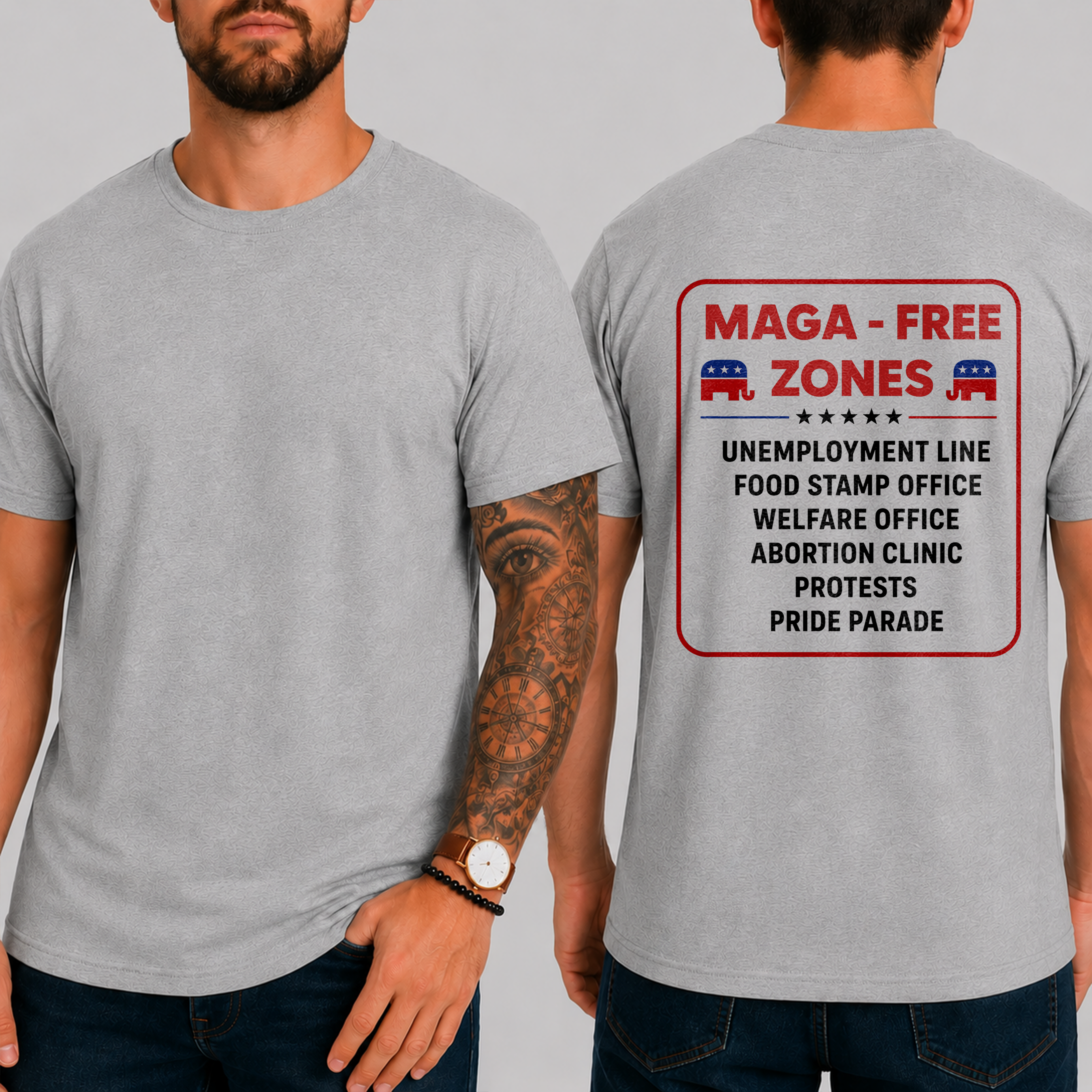 "Maga - Free Zones  Unemployment Line Food Stamp Office Welfare Office Abortion Clinic Protests Pride Parade" T-Shirt