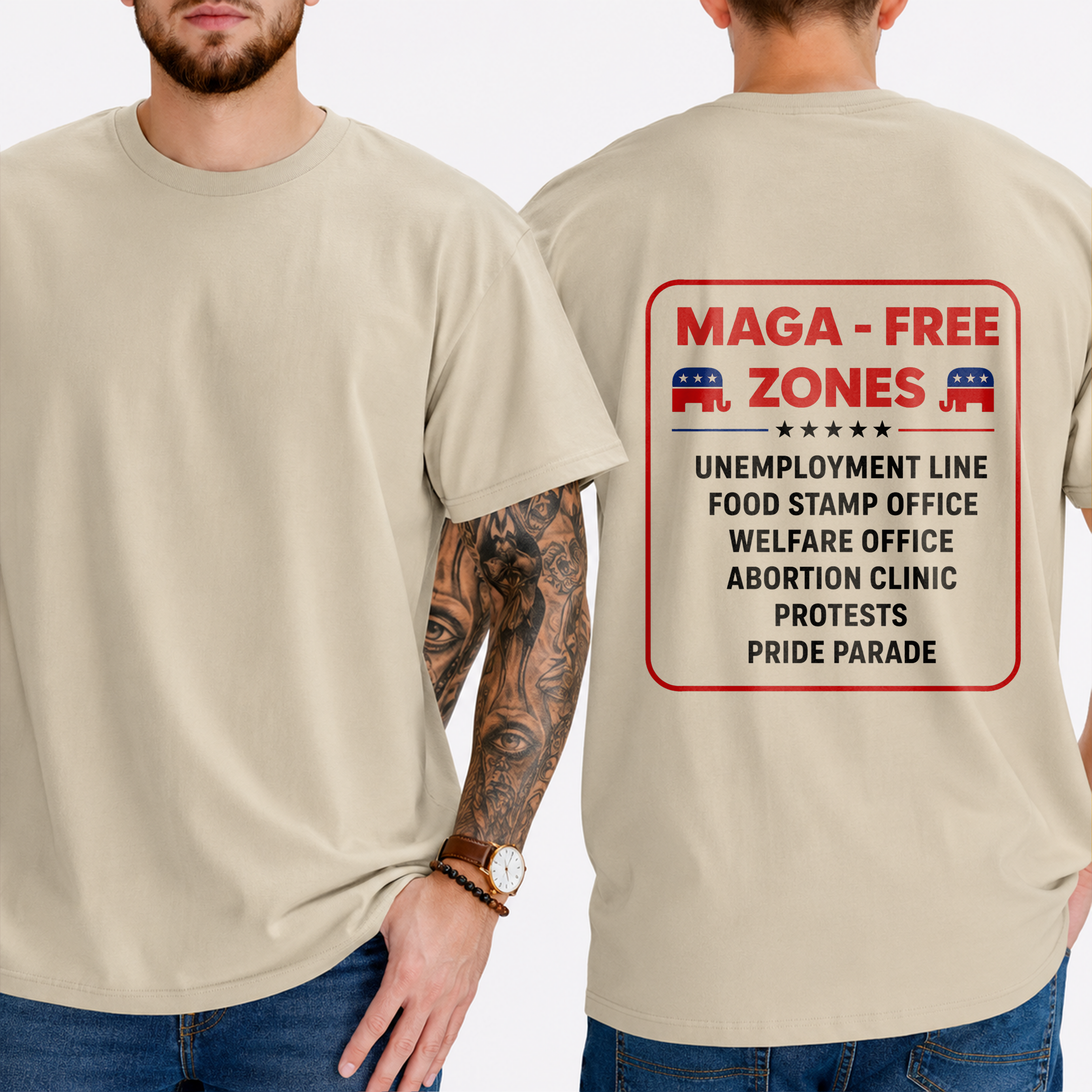 "Maga - Free Zones  Unemployment Line Food Stamp Office Welfare Office Abortion Clinic Protests Pride Parade" T-Shirt