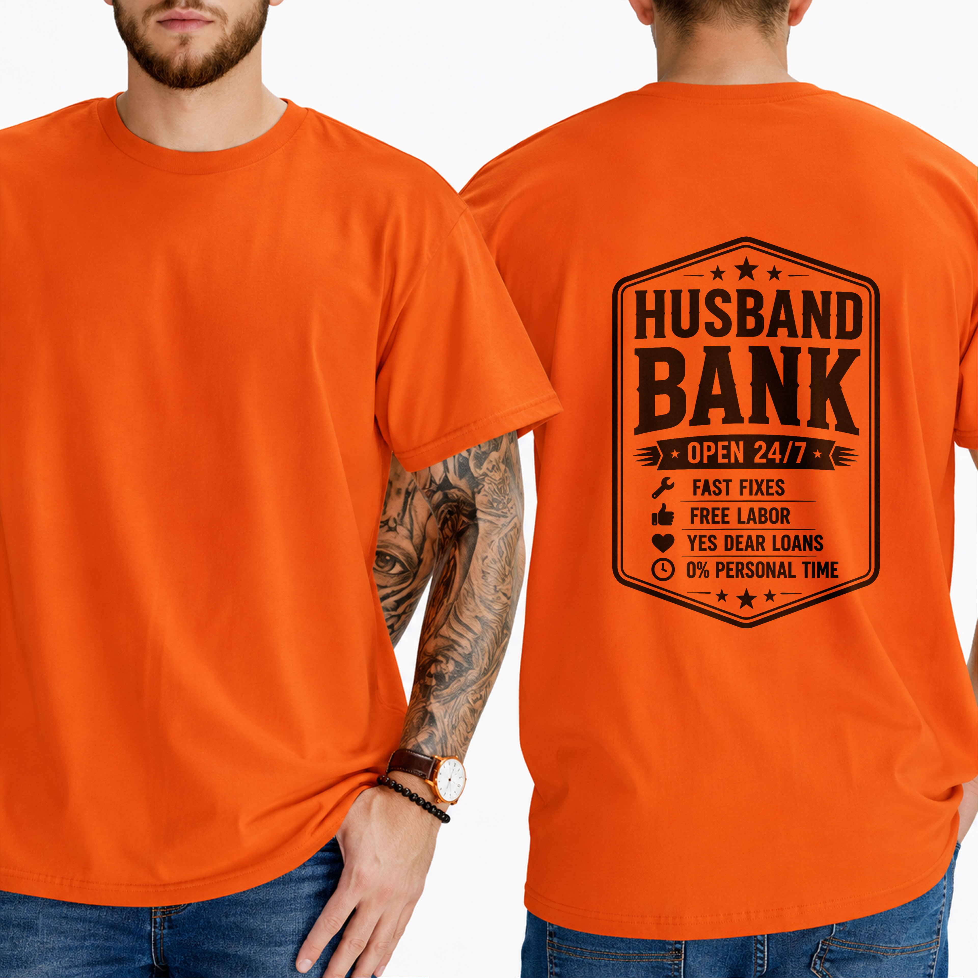 "Husband Bank Open 24/7 Fast Fixes Free Labor Yes Dear Loans 0% Personal Time" T-Shirt